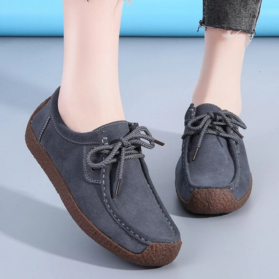 Δερμάτινα σουέτ Γυναικεία παπούτσια Casual Lace Up Flats Sneakers Γυναικεία μοκασίνια Designer Loafers Γυναικεία παπούτσια Γυναικεία Chaussures Μεγάλο μέγεθος