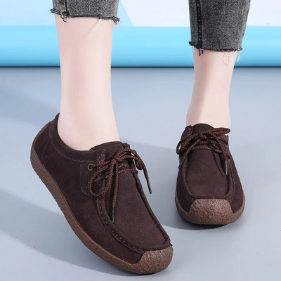 Δερμάτινα σουέτ Γυναικεία παπούτσια Casual Lace Up Flats Sneakers Γυναικεία μοκασίνια Designer Loafers Γυναικεία παπούτσια Γυναικεία Chaussures Μεγάλο μέγεθος