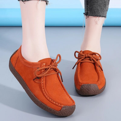 Δερμάτινα σουέτ Γυναικεία παπούτσια Casual Lace Up Flats Sneakers Γυναικεία μοκασίνια Designer Loafers Γυναικεία παπούτσια Γυναικεία Chaussures Μεγάλο μέγεθος