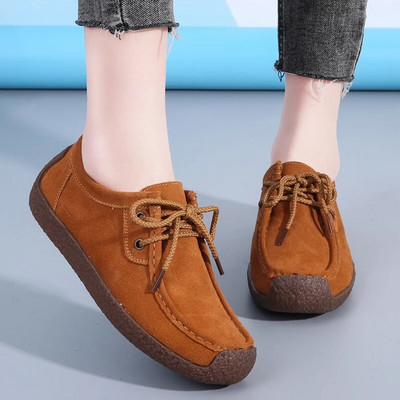 Δερμάτινα σουέτ Γυναικεία παπούτσια Casual Lace Up Flats Sneakers Γυναικεία μοκασίνια Designer Loafers Γυναικεία παπούτσια Γυναικεία Chaussures Μεγάλο μέγεθος