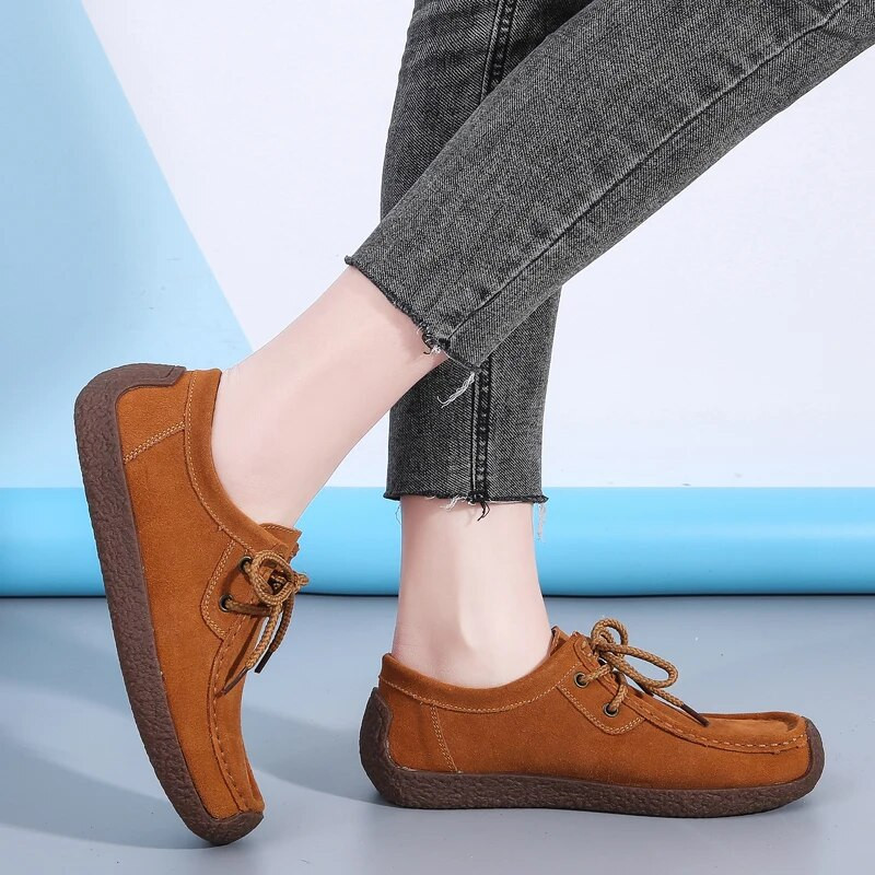 Zamšādas ādas Sieviešu apavi Ikdienas apavi Šņorējami Plakanie Kurpes Sieviešu Mokasīni Dizaineri Loafers Sieviešu apavi Sieviešu Chaussures Liela izmēra