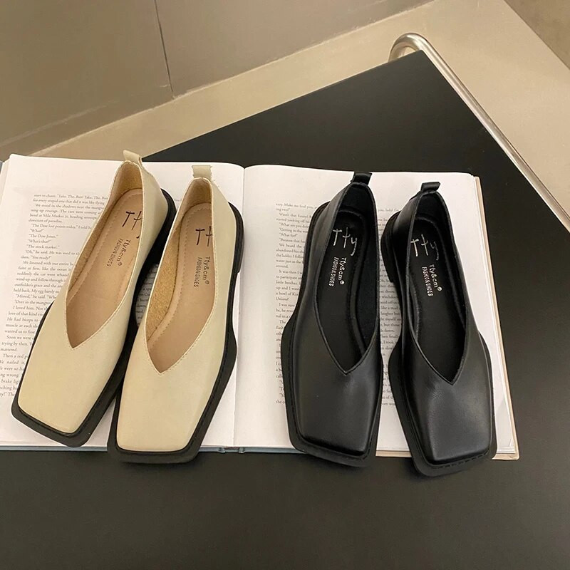 Pavasaris 2023. gada jauns modes ikdienas apavi, vienkārši Mary Jane Shoes kvadrātveida purngals āra sieviešu plakanā vienkrāsainā kurpe ar zemu papēžu mīksto zoli