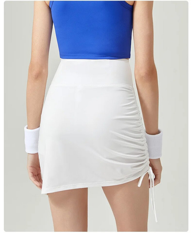 Tenisa skorts sievietēm ar augstu vidukli elastīgi sporta svārki ar iekšējiem šortiem un savelkamām aukliņām, kas ātri nožūst, seksīgi minisvārki, sporta apģērbs
