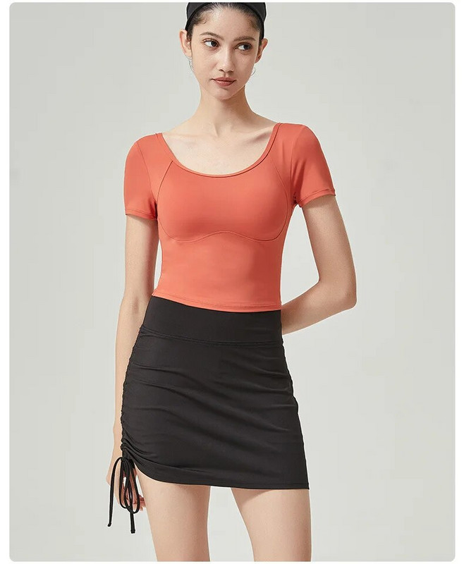 Tenisa skorts sievietēm ar augstu vidukli elastīgi sporta svārki ar iekšējiem šortiem un savelkamām aukliņām, kas ātri nožūst, seksīgi minisvārki, sporta apģērbs