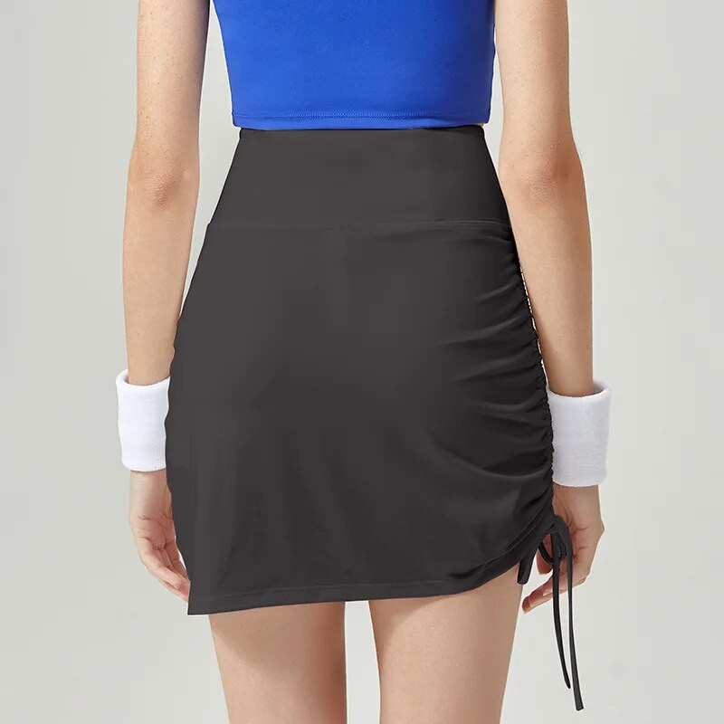 Tenisa skorts sievietēm ar augstu vidukli elastīgi sporta svārki ar iekšējiem šortiem un savelkamām aukliņām, kas ātri nožūst, seksīgi minisvārki, sporta apģērbs