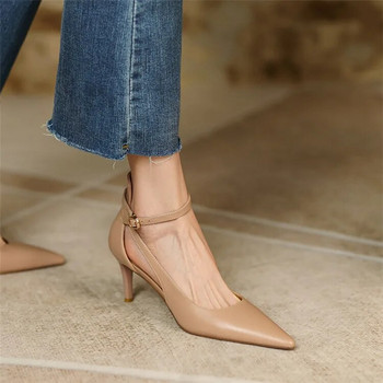 Нова лятна мода Френска мода Дамски обувки тип стилет с каишка с остри пръсти Сандали с кухи римски пръсти Дамски елегантни банкетни обувки