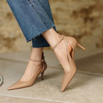 Нова лятна мода Френска мода Дамски обувки тип стилет с каишка с остри пръсти Сандали с кухи римски пръсти Дамски елегантни банкетни обувки