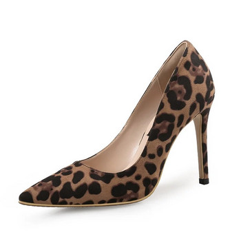 Есенни секси дамски обувки с леопардов принт Високи токчета 6-10CM Елегантни офис обувки на висок ток Дамски сандали Заострени луксозни единични обувки