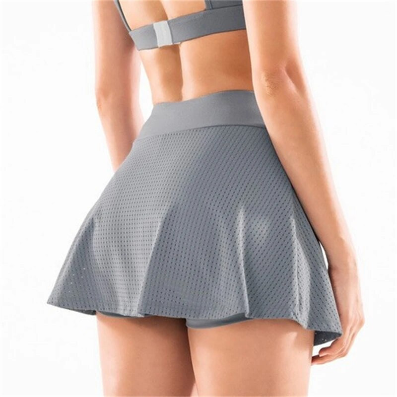 Elpojošs sieta sieviešu tenisa svārki ar augstu vidukli vienkrāsaini jogas fitnesa svārki Quick Dry elpojoši tenisa svārki