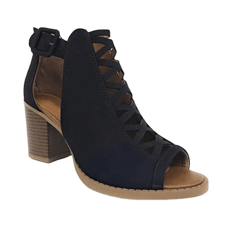 2023. gada sieviešu kvadrātveida papēžu sandales ar dobu purngalu, kuplas gladiatora sandales ar siksnu, melnas pavasara vasaras kurpes HVT791