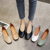 Φθινοπωρινά Γυναικεία Μονά Παπούτσια Slip on Μαλακή Σόλα Casual Παπούτσια Office Γυναικεία Δερμάτινα Παπούτσια Loafers Fashion Square Toe Shallow Flats