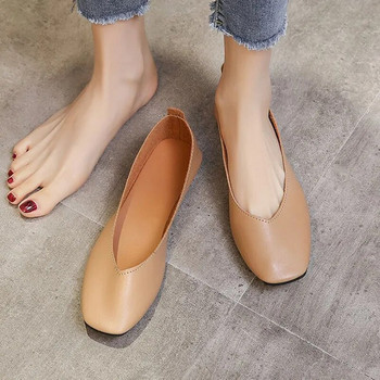 Есенни дамски единични обувки с мека подметка Ежедневни обувки Офис дамски кожени обувки Мокасини Модни квадратни пръсти Плитки плоски обувки
