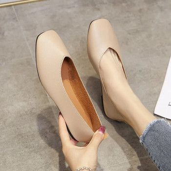 Φθινοπωρινά Γυναικεία Μονά Παπούτσια Slip on Μαλακή Σόλα Casual Παπούτσια Office Γυναικεία Δερμάτινα Παπούτσια Loafers Fashion Square Toe Shallow Flats