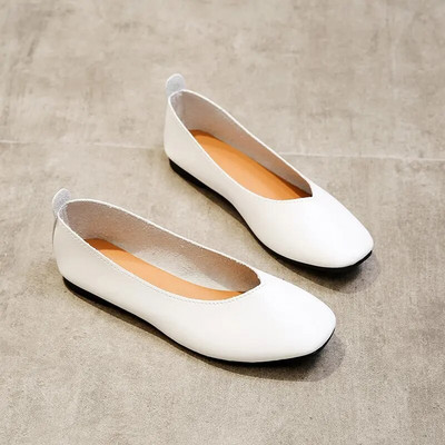 Φθινοπωρινά Γυναικεία Μονά Παπούτσια Slip on Μαλακή Σόλα Casual Παπούτσια Office Γυναικεία Δερμάτινα Παπούτσια Loafers Fashion Square Toe Shallow Flats