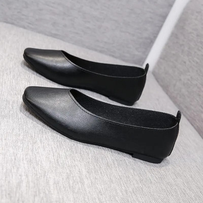 Φθινοπωρινά Γυναικεία Μονά Παπούτσια Slip on Μαλακή Σόλα Casual Παπούτσια Office Γυναικεία Δερμάτινα Παπούτσια Loafers Fashion Square Toe Shallow Flats