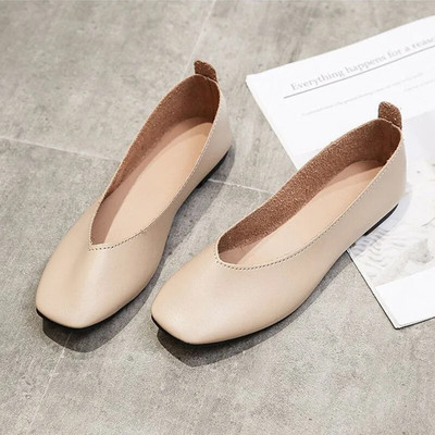 Φθινοπωρινά Γυναικεία Μονά Παπούτσια Slip on Μαλακή Σόλα Casual Παπούτσια Office Γυναικεία Δερμάτινα Παπούτσια Loafers Fashion Square Toe Shallow Flats