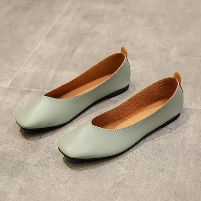 Φθινοπωρινά Γυναικεία Μονά Παπούτσια Slip on Μαλακή Σόλα Casual Παπούτσια Office Γυναικεία Δερμάτινα Παπούτσια Loafers Fashion Square Toe Shallow Flats