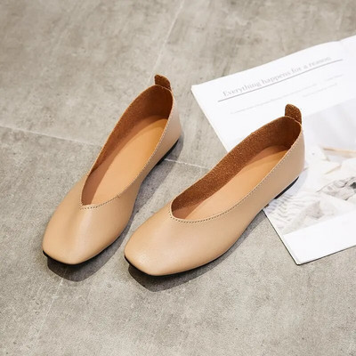 Φθινοπωρινά Γυναικεία Μονά Παπούτσια Slip on Μαλακή Σόλα Casual Παπούτσια Office Γυναικεία Δερμάτινα Παπούτσια Loafers Fashion Square Toe Shallow Flats