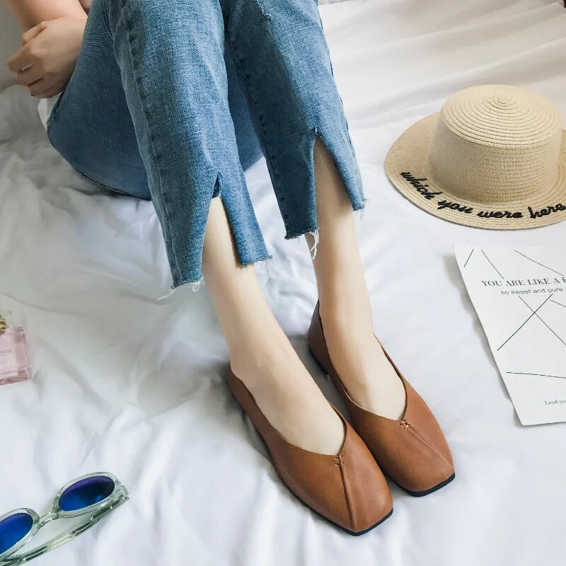 Moteriški baleto plokščiapadžiai batai PU odiniai slydimo moteriški, negilūs mokasinai, laisvalaikio batai, moteriški vasariniai batai, moteriški 2024 m.