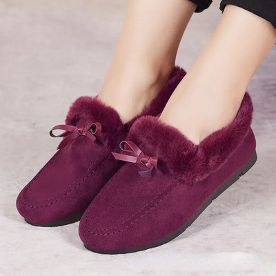 Pantofi ocazional de iarnă pentru femei Mocasini noi Mocasini moale, plat, anti-alunecare, modă, confort, cald, fundă de pluș, pantofi din bumbac pentru femei.