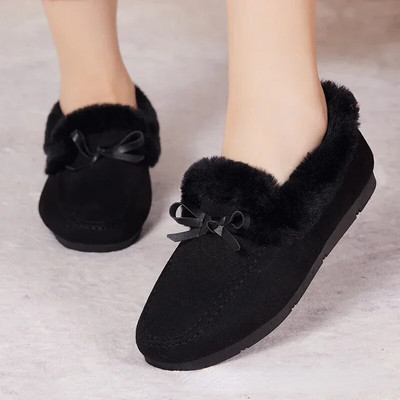 Pantofi ocazional de iarnă pentru femei Mocasini noi Mocasini moale, plat, anti-alunecare, modă, confort, cald, fundă de pluș, pantofi din bumbac pentru femei.