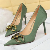 Γυναικεία 7,5 εκ. 9,5 εκ. Ψηλά τακούνια Escarpins Pumps Lady Metal Chain Χαμηλά τακούνια Φετίχ Νυχτερινό κλαμπ Slim Fit Party Green Office Prom παπούτσια