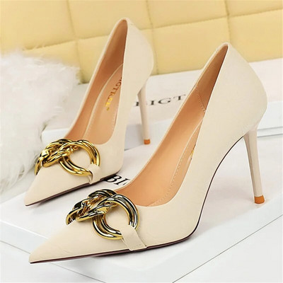 Γυναικεία 7,5 εκ. 9,5 εκ. Ψηλά τακούνια Escarpins Pumps Lady Metal Chain Χαμηλά τακούνια Φετίχ Νυχτερινό κλαμπ Slim Fit Party Green Office Prom παπούτσια