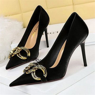 Γυναικεία 7,5 εκ. 9,5 εκ. Ψηλά τακούνια Escarpins Pumps Lady Metal Chain Χαμηλά τακούνια Φετίχ Νυχτερινό κλαμπ Slim Fit Party Green Office Prom παπούτσια