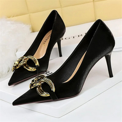 Γυναικεία 7,5 εκ. 9,5 εκ. Ψηλά τακούνια Escarpins Pumps Lady Metal Chain Χαμηλά τακούνια Φετίχ Νυχτερινό κλαμπ Slim Fit Party Green Office Prom παπούτσια