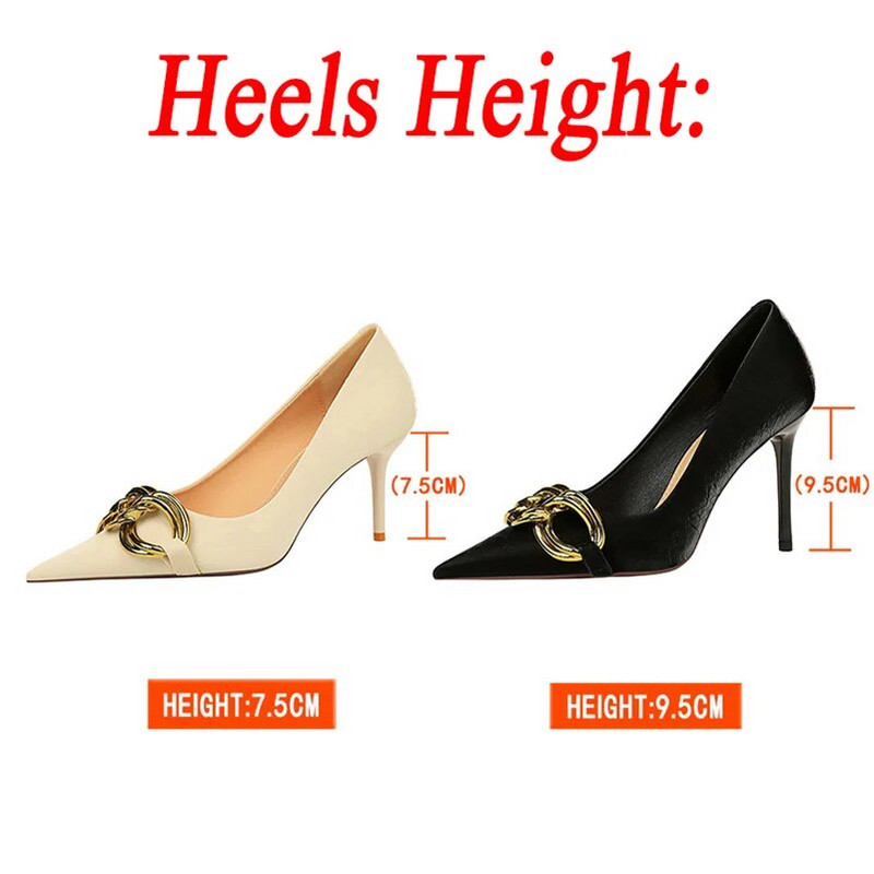 Sieviešu 7,5 cm 9,5 cm augsti papēži Escarpins Pumps Lady Metal Chain zemi papēži Fetišs naktsklubs Slim Fit Party Zaļie biroja izlaiduma apavi