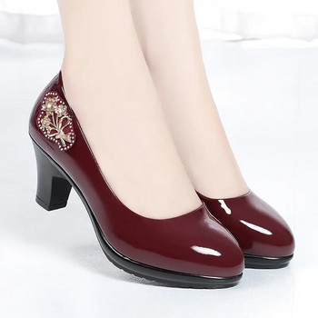 Cresfimix Zapatos De Mujer Women Cute Sweet Black Pu Leather Round Toe Офис обувки с квадратен ток Дамски модни удобни обувки A300ab