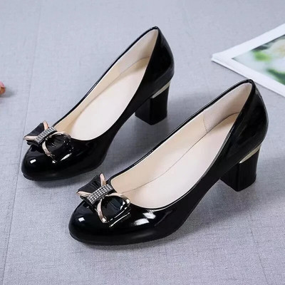 Cresfimix Zapatos De Mujer Γυναικεία Χαριτωμένα Γλυκά Μαύρα Pu Δερμάτινα Στρογγυλά Δάχτυλα Γραφείου Τετράγωνο Τακούνι Παπούτσια Γυναικεία Μόδα Άνετα Παπούτσια A300ab