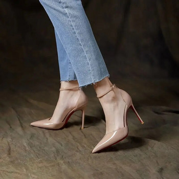 Обувки Секси черни сандали за жени Затворени дамски обувки Супер висок ток Лято 2023 г. Остри пръсти Стриптипър Vip Trend Луксозна разпродажба
