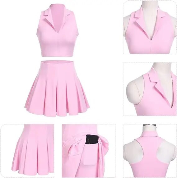 Naiste hingavad golfirõivad, tennisespordikomplektid, lühikesed 2-ühes seelikukomplektid treeningriided Solid Fitness Yoga T-särk