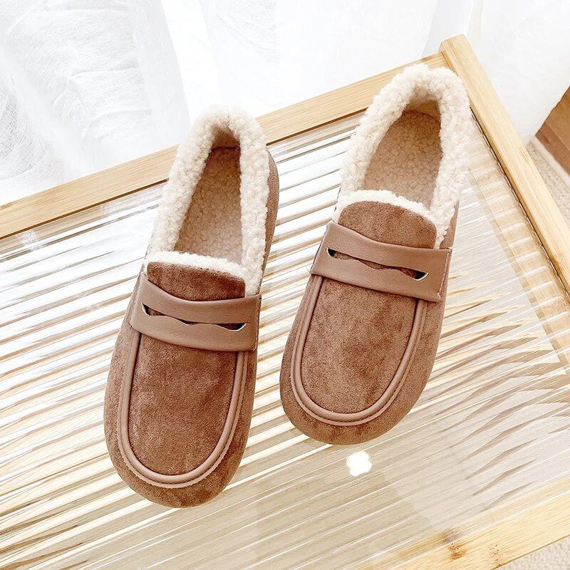 EOEODOIT rudens ziemas kokvilnas apavi sievietēm, uzvelkami, biezi plīša kurpes, apaļas pirkstgala plakans papēdis ikdienišķas, siltas, plakanas kedas