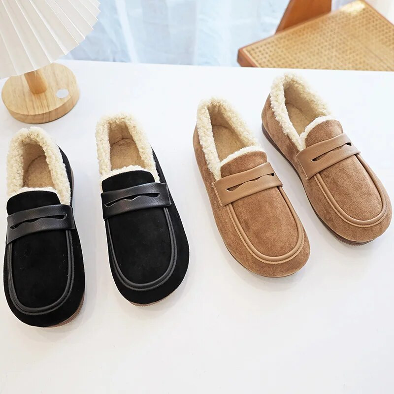 EOEODOIT rudens ziemas kokvilnas apavi sievietēm, uzvelkami, biezi plīša kurpes, apaļas pirkstgala plakans papēdis ikdienišķas, siltas, plakanas kedas