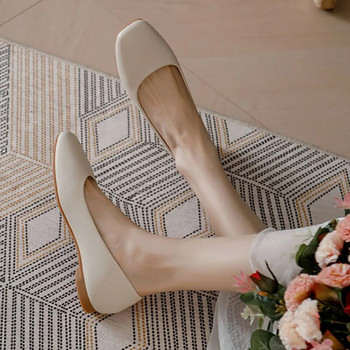 Дамски обувки с равни обувки с квадратни пръсти Кожени обувки Оксфорд за дамски обувки с равни обувки Удобни плитки Zapatos Mujer 1225N