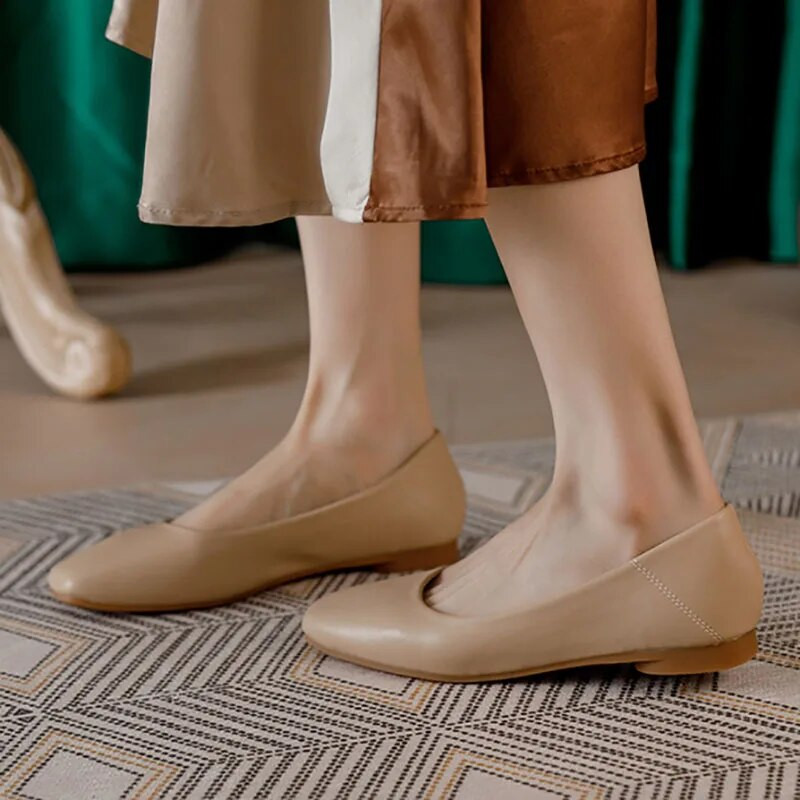 Sieviešu plakanās kvadrātveida laivas kurpes Oksfordas ādas apavi sievietēm Slip on flat kurpes Ērti sekli Zapatos Mujer 1225N