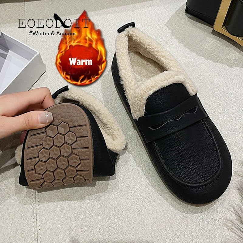 Sievietēm Liela izmēra plakanie, flīsa oderi, ādas, plakani papēži, silti sniega kurpes, neslīd