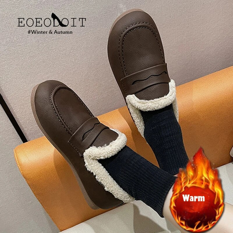 Sievietēm Liela izmēra plakanie, flīsa oderi, ādas, plakani papēži, silti sniega kurpes, neslīd