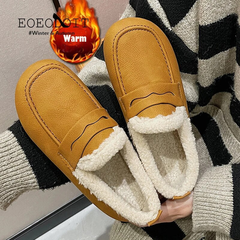 Sievietēm Liela izmēra plakanie, flīsa oderi, ādas, plakani papēži, silti sniega kurpes, neslīd