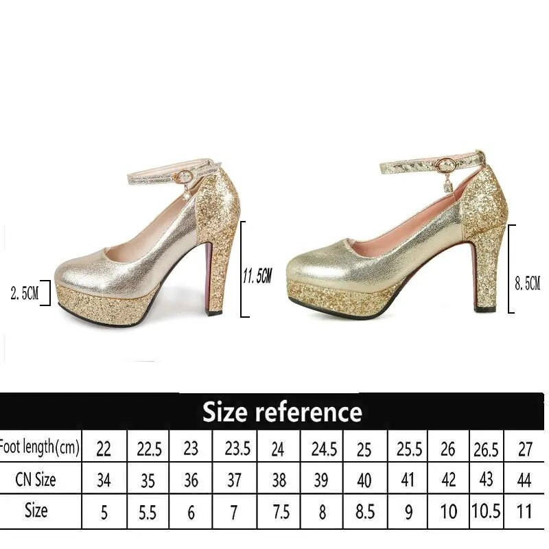Zelta Sudraba Sieviešu augstpapēžu kurpes Catwalk Shoes Potītes Sprādzes sequins Pavasara Rudens Platformas Augstpapēžu Kurpes Kāzu Banketu Kurpes Jaunums 2021