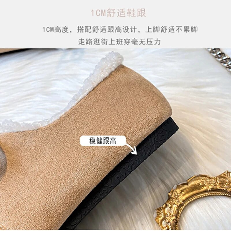 2023. gada ziemas sieviešu plīša, silti sniega zābaki korejiešu stila ballīšu un darba apģērbi Sieviešu ikdienišķa siksniņa šņorējama Mary Jane Loafers