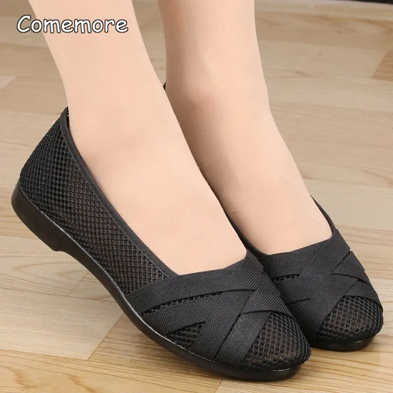 Comemore Sieviešu modes Ērti plakana auduma apavi Sieviešu pavasara vasaras slīdošie apavi Sieviešu māsu apavi zempapēžu kurpes, plakanās 41