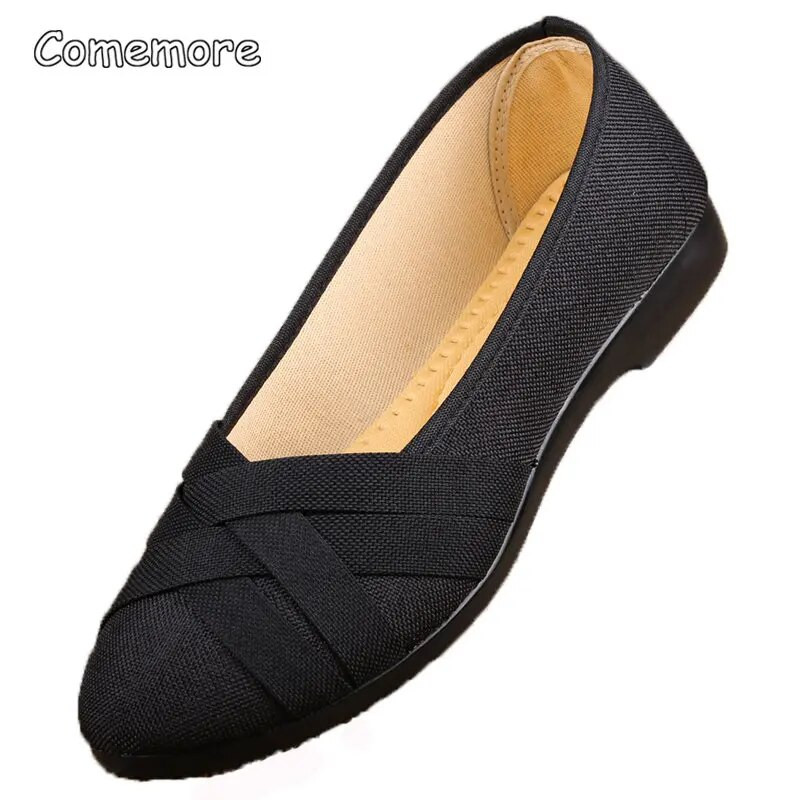 Comemore Sieviešu modes Ērti plakana auduma apavi Sieviešu pavasara vasaras slīdošie apavi Sieviešu māsu apavi zempapēžu kurpes, plakanās 41
