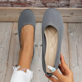 Нови пролетни и есенни ежедневни обувки за жени. Единични плоски обувки с приплъзване, дишащи дамски платнени мокасини с кръгли пръсти, голям размер 2023