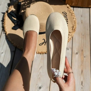 Нови пролетни и есенни ежедневни обувки за жени. Единични плоски обувки с приплъзване, дишащи дамски платнени мокасини с кръгли пръсти, голям размер 2023