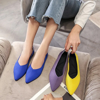Νέα γυναικεία ίσια παπούτσια που αναπνέουν και άνετα ελαστικά μπλε πλεκτά παπούτσια Cossack γυναικεία παπούτσια Μεγάλα γυναικεία παπούτσια