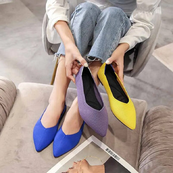 Нови дамски равни обувки Дишащи и удобни еластични сини плетени обувки Казашки дамски обувки Големи дамски обувки