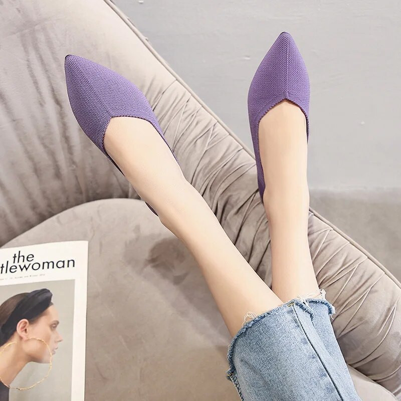 Jaunas sieviešu plakanas kurpes elpojošas un ērtas elastīgas zilas trikotāžas kurpes kazaku sieviešu apavi Lieli sieviešu apavi